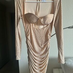 Oh Polly Gold Long Sleeve Sweetheart Bodycon Dress